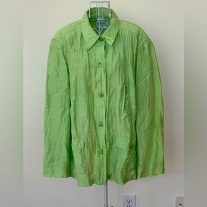 Basler Jeans Brand Lime Green Crinkle Fabric Button Down Spring Jacket SZ 14